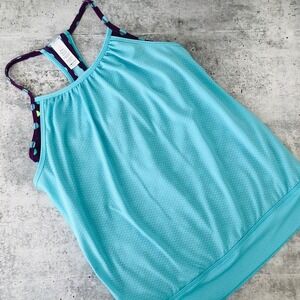 Ivivva shelf bra layered tank polka dots aqua blue